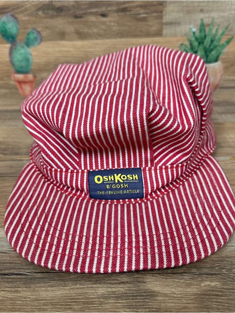 Vtg OshKosh B'Gosh Hat Striped Railroad Conductor Train Snapback Cap Red YOUTH